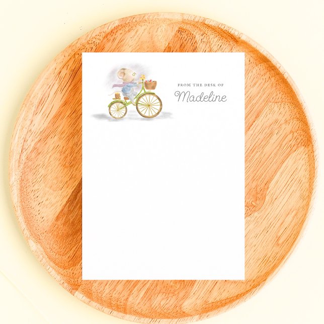 Cute Mouse From Desk of Personalized Stationery Note Card (Front - Simple Chic Cute Mouse on Vintage Bicycle From the Desk of Personalized Stationery Note Card)