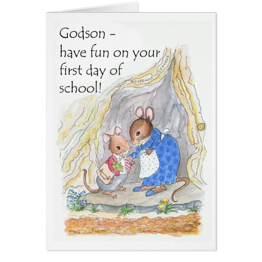 Cute Mouse Fun First Day of School for Godson Cards (Front)