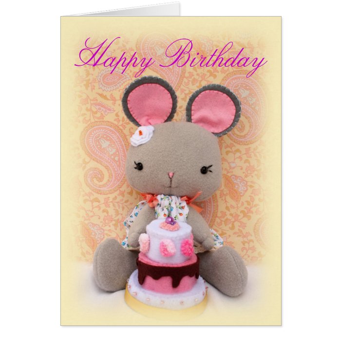 Cute Mouse Girl Doll with Cake Birthday Card