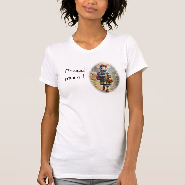 Cute mouse girl on her way to school, custom T-Shirt (Front)