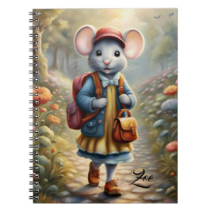 Cute mouse girl on her way to school,personalized notebook