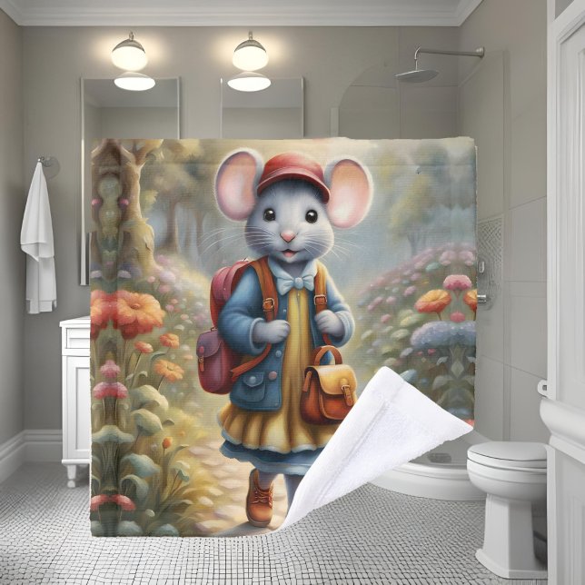 Cute mouse girl on her way to school, personalized wash cloth (Creator Uploaded)