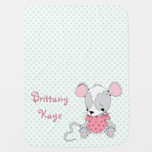 Cute Mouse Girls Personalized Polka Dot Swaddle Blanket