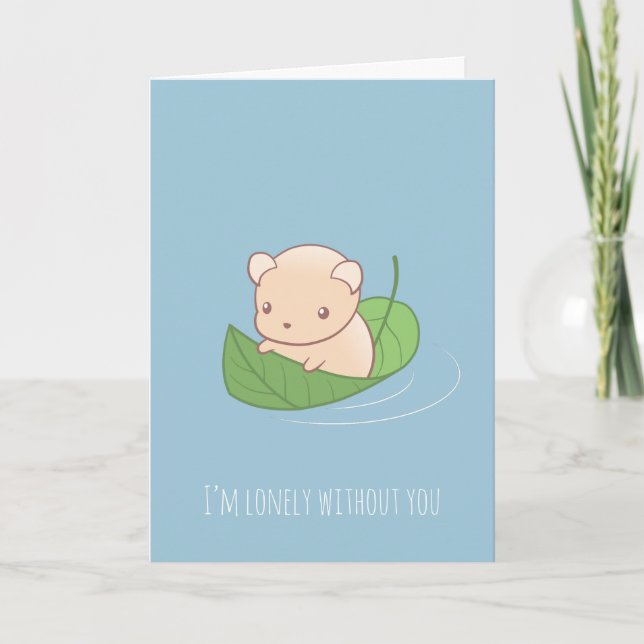 Cute Mouse Hamster Floating Lonely Blank Card (Front)
