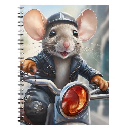 Cute Mouse Helmet and Jacket Riding a Motorcycle  Notebook