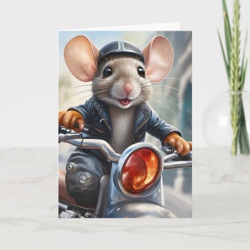 Cute Mouse Helmet Jacket Riding Motorcycle Blank Card