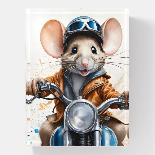 Cute Mouse Helmet Riding a Motorcycle  Paperweight