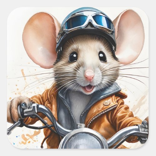 Cute Mouse Helmet Riding a Motorcycle  Square Sticker