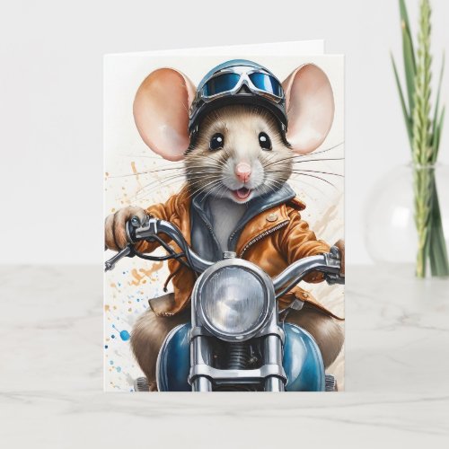 Cute Mouse Helmet Riding Motorcycle Blank Greeting Card