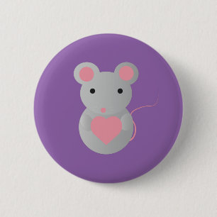 Cute Mouse Holding a Heart Button