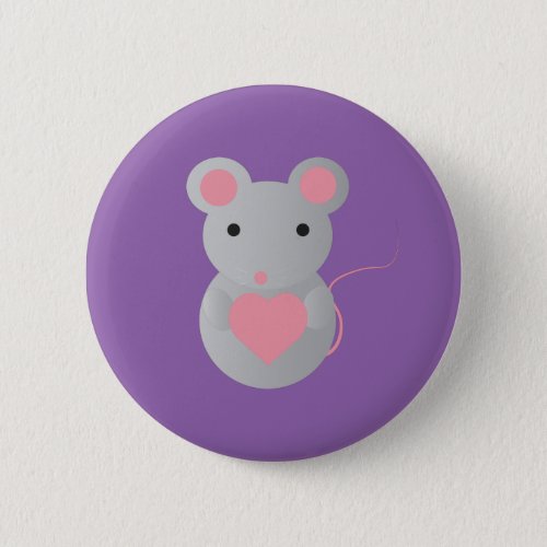 Cute Mouse Holding a Heart Button