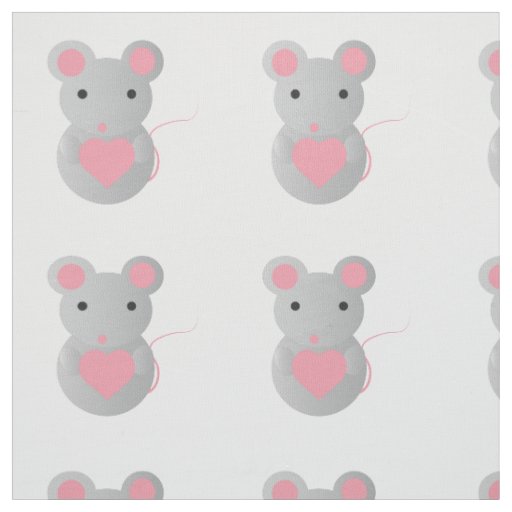 Cute Mouse Holding a Heart Fabric