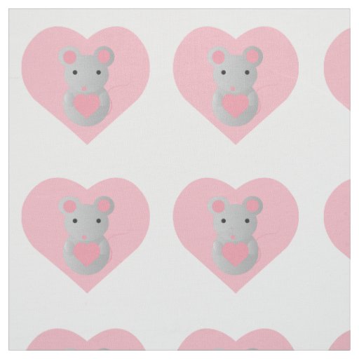 Cute  Mouse Holding a Heart. Fabric