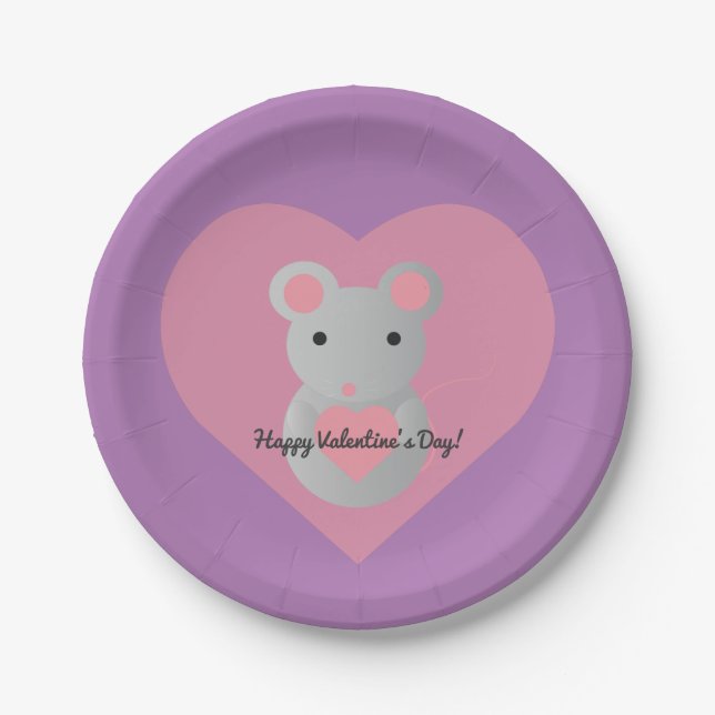 Cute  Mouse Holding a Heart. Paper Plates (Front)