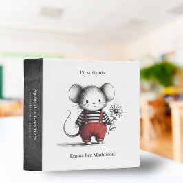 Cute Mouse Holding Daisy Sketch 3 Ring Binder