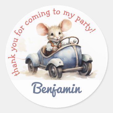 Cute Mouse in a Car Kids Birthday Thank You
