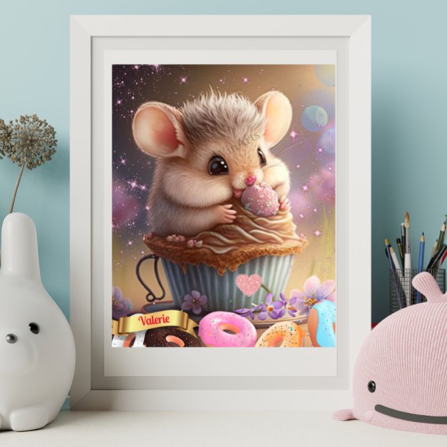 Cute Mouse in a cup sweet treats personalized art  Poster (Creator Uploaded)