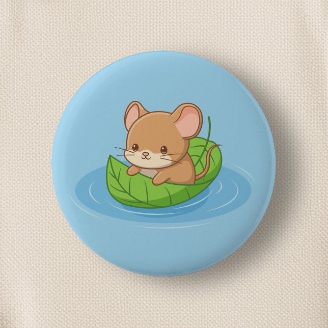Cute Mouse in a Leaf Boat Blue Button (Creator Uploaded)