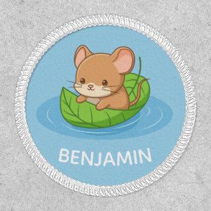 Cute Mouse in a Leaf Boat Blue Custom Name Patch