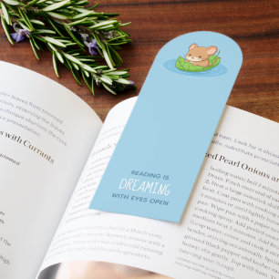 Cute Mouse in a Leaf Boat Blue Custom Text Bookmarks