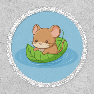 Cute Mouse in a Leaf Boat Blue Patch