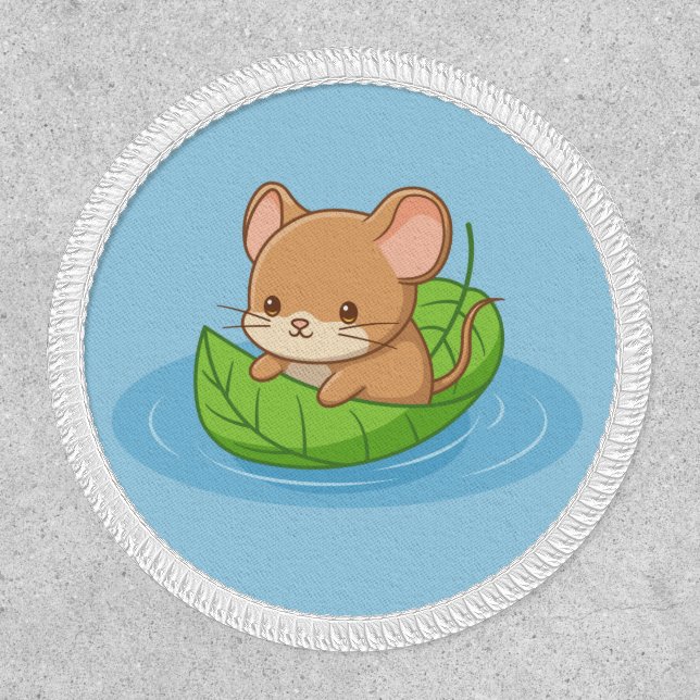 Cute Mouse in a Leaf Boat Blue Patch (Front)