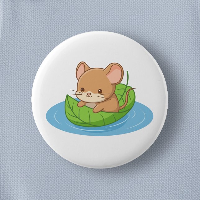 Cute Mouse in a Leaf Boat Button (Creator Uploaded)