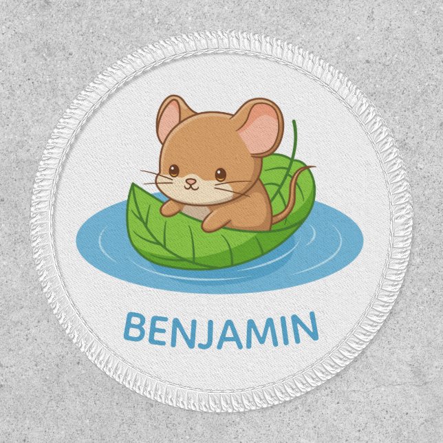 Cute Mouse in a Leaf Boat Custom Name Patch (Front)