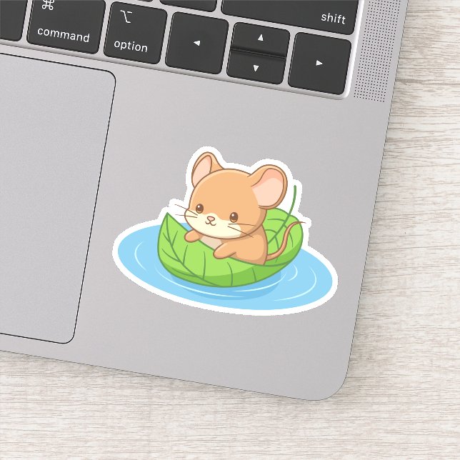 Cute Mouse in a Leaf Boat Sticker (Detail)