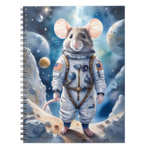Cute Mouse in Astronaut Suit in Outer Space Notebook