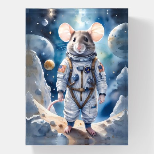 Cute Mouse in Astronaut Suit in Outer Space Paperweight