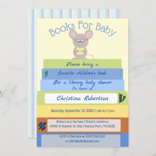 Cute Mouse In Blues Library Baby Shower Invitation