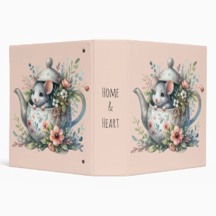 Cute Mouse in Floral Teapot Illustration 3 Ring Binder