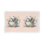 Cute Mouse in Floral Teapot Illustration Acrylic Tray