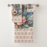 Cute Mouse in Floral Teapot Illustration Bath Towel Set