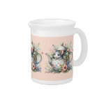 Cute Mouse in Floral Teapot Illustration Beverage Pitcher