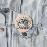 Cute Mouse in Floral Teapot Illustration Button