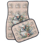 Cute Mouse in Floral Teapot Illustration Car Floor Mat