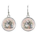 Cute Mouse in Floral Teapot Illustration Earrings