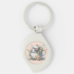 Cute Mouse in Floral Teapot Illustration Keychain