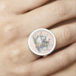 Cute Mouse in Floral Teapot Illustration Ring