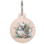 Cute Mouse in Floral Teapot Illustration Teapot Pet ID Tag