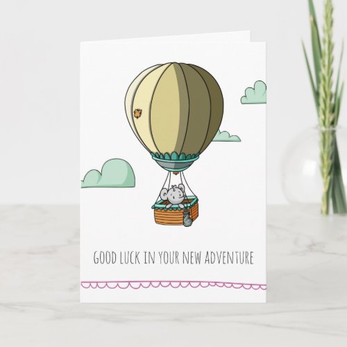 Cute Mouse in Hot Balloon Good Luck Farewell Card