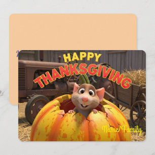 Cute Mouse in Pumpkin – Happy Thanksgiving Farm Holiday Card