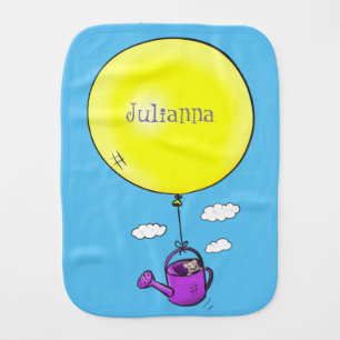 Cute mouse in watering can with balloon cartoon baby burp cloth