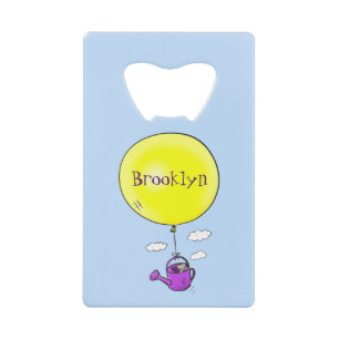 Cute mouse in watering can with balloon cartoon credit card bottle opener