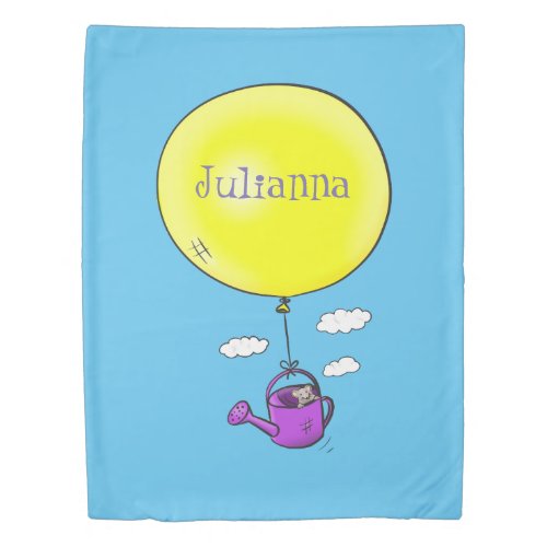 Cute mouse in watering can with balloon cartoon duvet cover