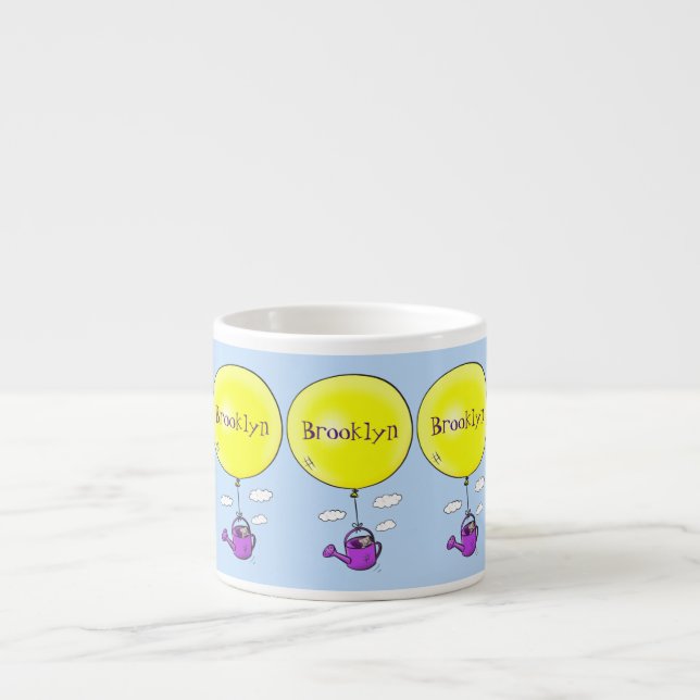 Cute mouse in watering can with balloon cartoon espresso cup (Front)