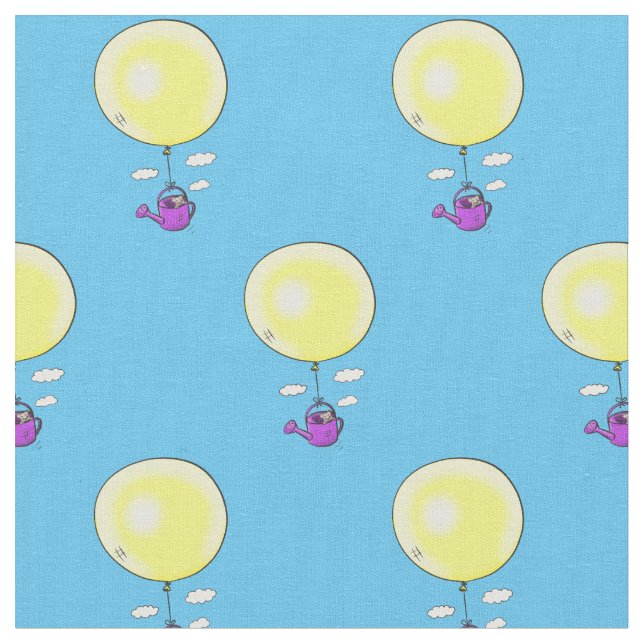 Cute mouse in watering can with balloon cartoon fabric (Close Up)