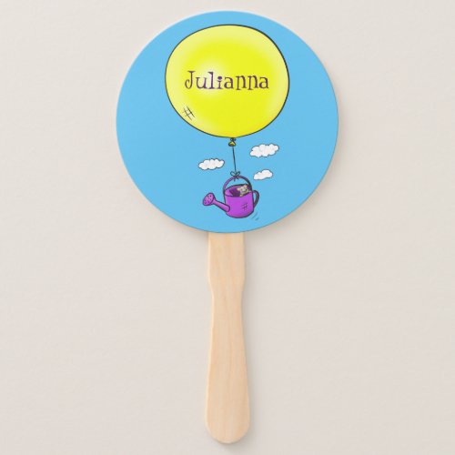 Cute mouse in watering can with balloon cartoon hand fan